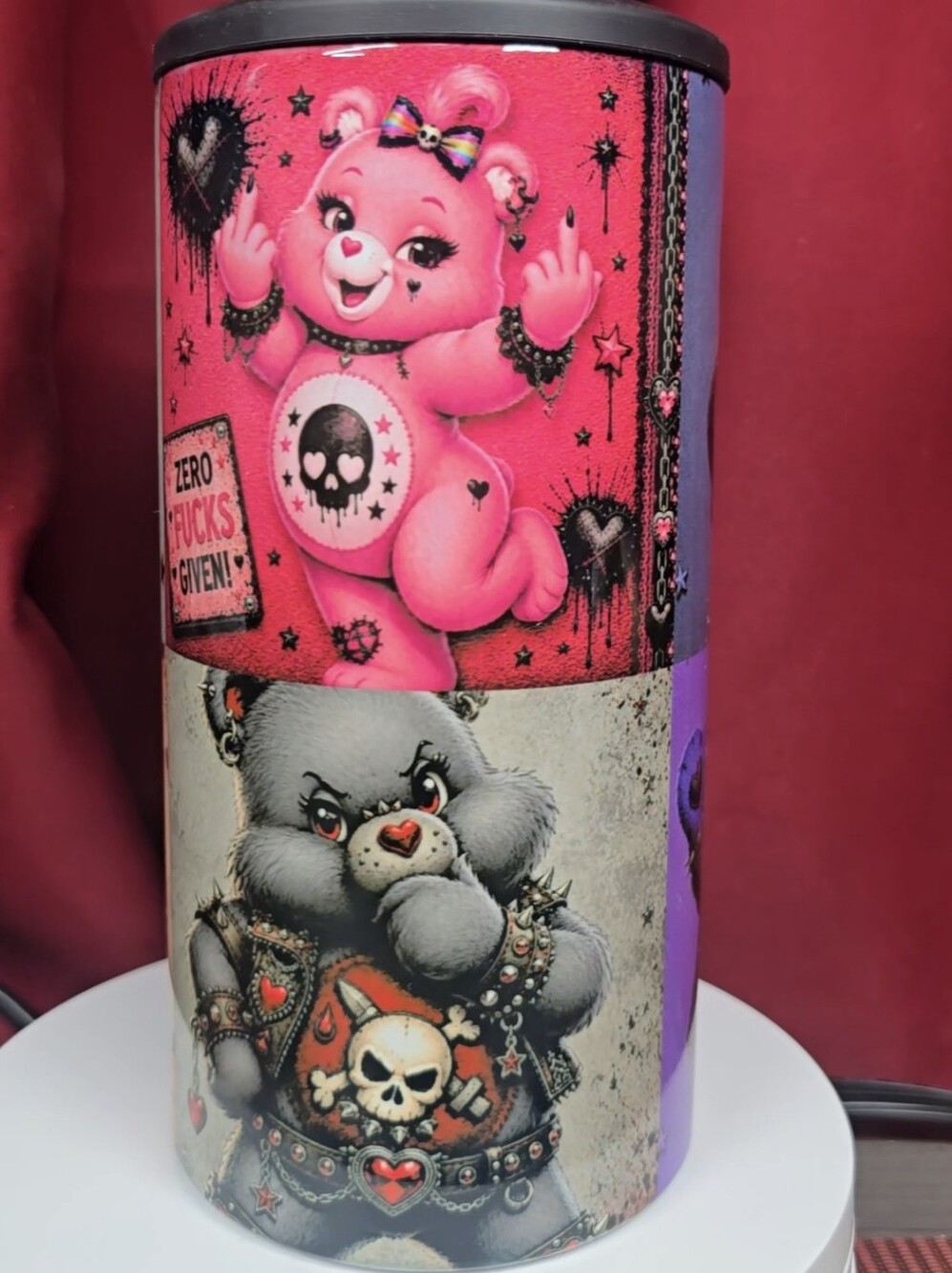 Goth Cares Bears 4in1 Tumbler Can Cooler.